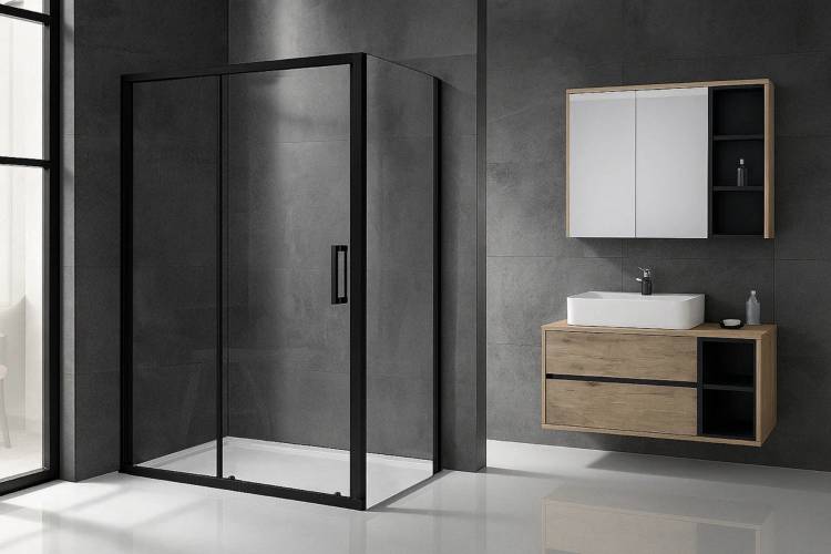 Душевой уголок Royal Bath Accord RB95165HPS-Т-BL профиль черный, стекло прозрачное, 165x95x200