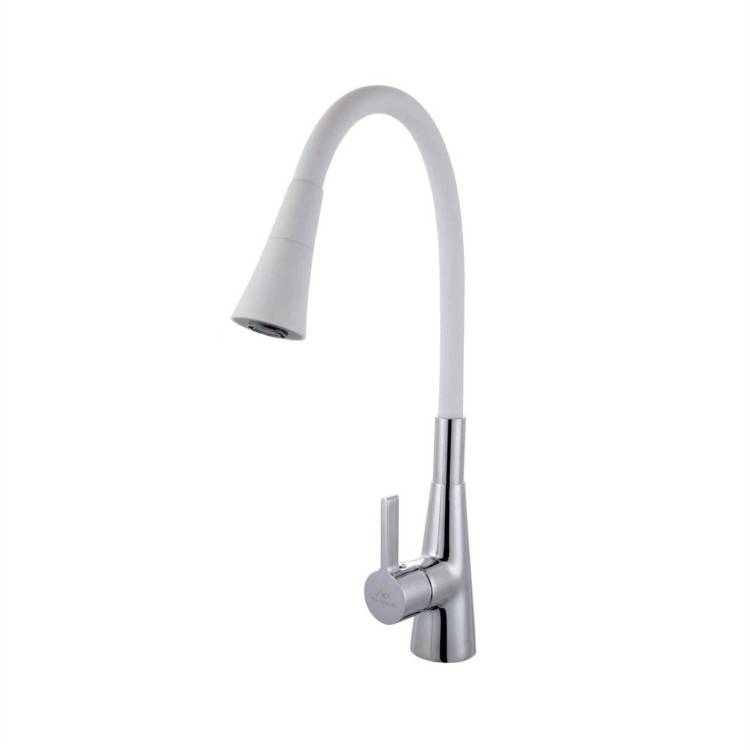 Смеситель для кухни Fashun A4153+B13 с гибким изливом, хром, белый