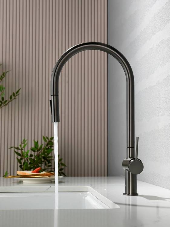 Смеситель для кухни AQUAme Cucina AQM9901GM с выдвижным изливом, металл
