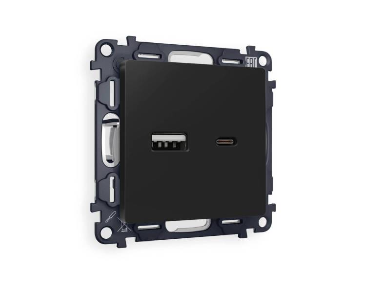 Комплект механизма розетки 2USB A+C 20W (быстрая зарядка) Ambrella Volt Alfa MA811010