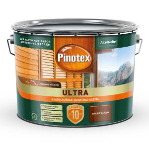 Пропитка декоративная для защиты древесины Pinotex Ultra AWB полуглянцевая красное дерево 9 л