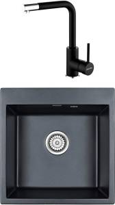 Комплект Paulmark Praktisch PM105152-BLM черный металлик + Смеситель Paulmark Honner Ho212018-401TB для кухонной мойки, антрацит