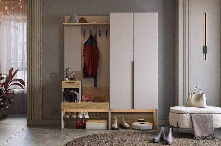 Стенка для прихожей Mebelson Баско К1 ПК01Баско.3369 кашемир/дуб крафт золотой