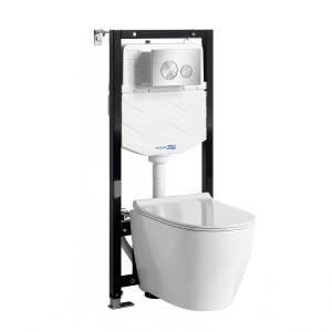 Унитаз с инсталляцией Wasserkraft Aller (Аллер) 10TLT.010.ME.BN02.H002 безободковый, сиденье микролифт, кнопка никель