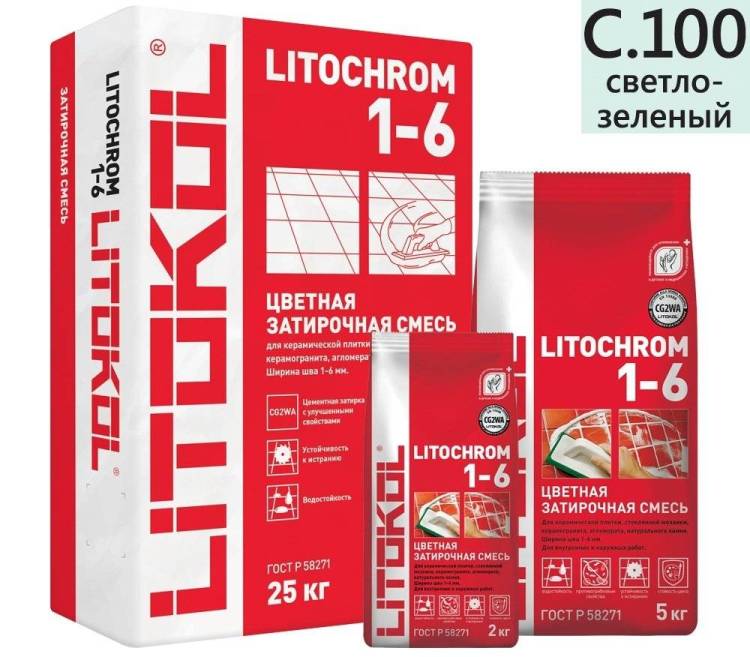 Затирка цементная Litochrom 1-6 С.100 светло-зеленый 25 кг