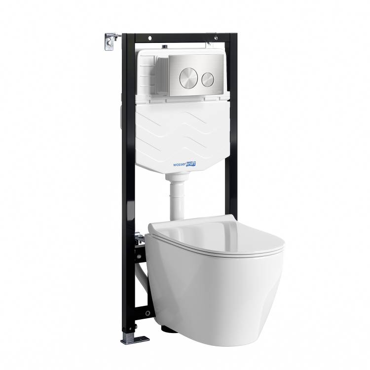 Унитаз с инсталляцией Wasserkraft Aller (Аллер) 10TLT.010.ME.BN02.H002 безободковый, сиденье микролифт, кнопка никель