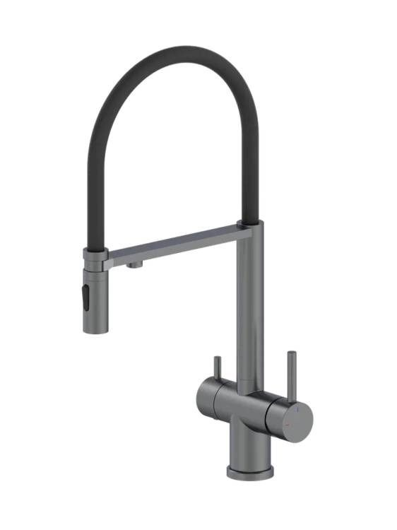 Смеситель для кухни AltroBagno Флуссо (Flusso) 050203 GM с гибким изливом, оружейная сталь