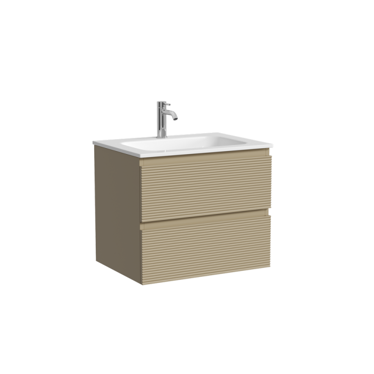 Тумба с раковиной Sancos Folk подвесная, 60x45x52, c двумя ящиками оснащенными доводчиками, Капучино