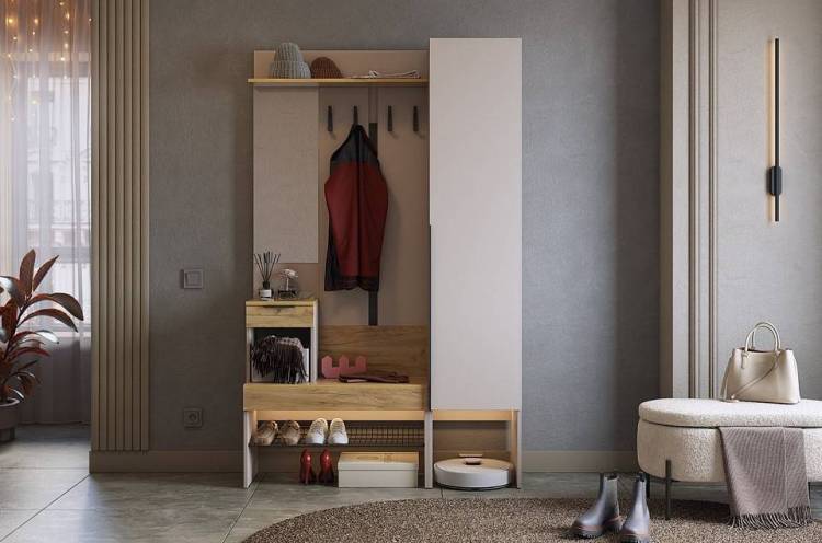 Стенка для прихожей Mebelson Баско К3 ПК03Баско.3369 кашемир/дуб крафт золотой