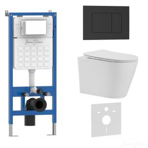 Комплект Iberica Blanca Burgos Alto IB001.BRA.234.851 унитаз безободковый, белый, сиденье микролифт, клавиша смыва черный матовый