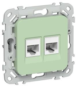 Розетка телефонная RJ11+Ethernet RJ45 IEK Flite FI-KT22-1-K93 фисташковый