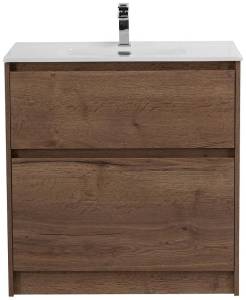 Тумба под раковину Belbagno Kraft 39 KRAFT39-800/390-2C-PIA-RT 80x39x83 Rovere Tabacco напольная с фрезерованными ручками по всей длине фасада с двумя выкатными ящиками