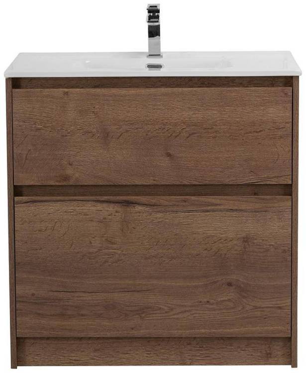Тумба под раковину Belbagno Kraft 39 KRAFT39-800/390-2C-PIA-RT 80x39x83 Rovere Tabacco напольная с фрезерованными ручками по всей длине фасада с двумя выкатными ящиками