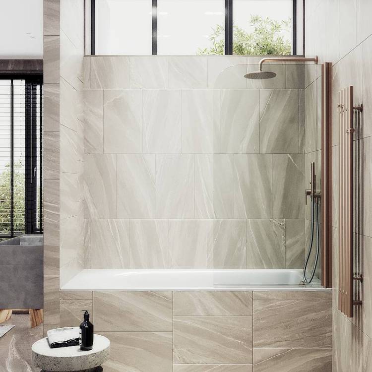 Шторка на ванну MaybahGlass MGV-596-2 поворотная, на монопетле, стекло прозрачное, профиль бронза, 1400x400