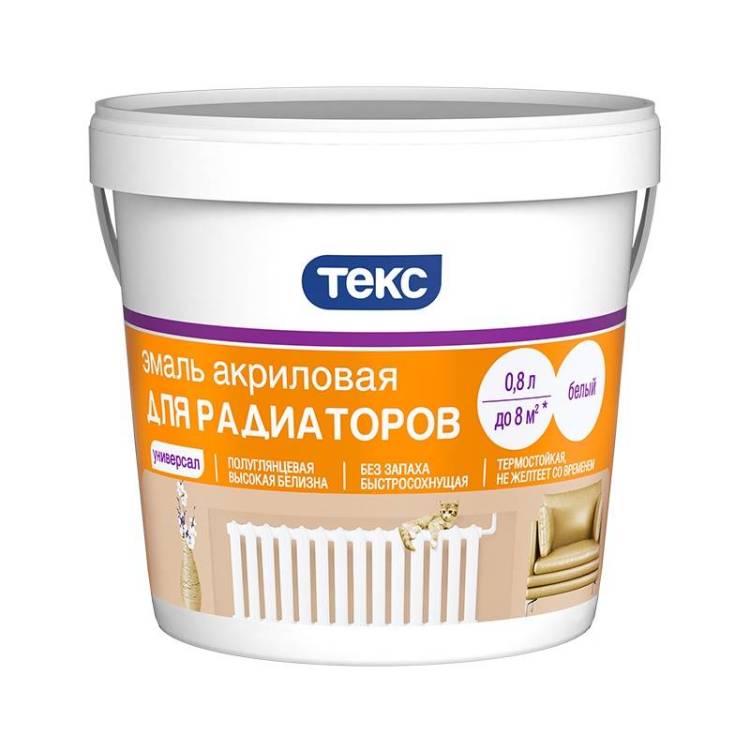 Эмаль акриловая для радиаторов Текс белая полуглянцевая 0.8 л