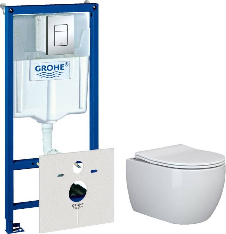 Комплект Унитаз подвесной Ceramica Nova Play CN3001 безободковый + Инсталляция Grohe Rapid SL 38775001 4 в 1