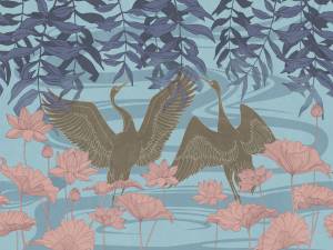 Фреска Ortograf Serenity 34893 Crane dance Кракелюр FK