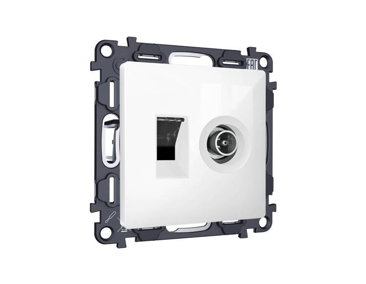 Комплект механизма компьютерной розетки+TV оконечной Ambrella Volt MA MA112510 белый глянец