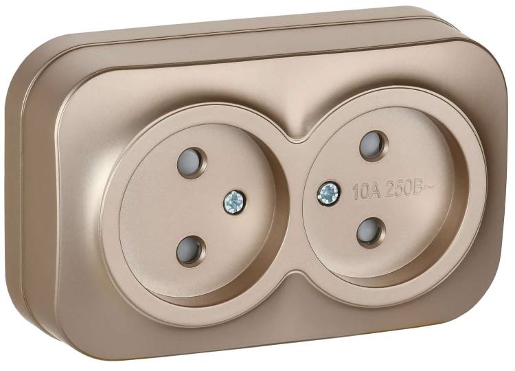 Розетка 2-местная с защитными шторками IEK Glory ERH23-K37M-10 шампань матовый