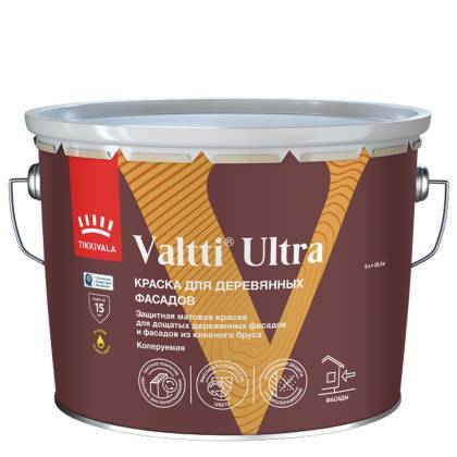 Краска для деревянных фасадов Tikkivala Valtti Ultra матовая база C 9 л