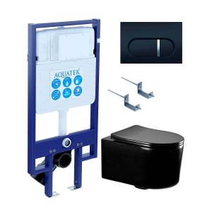 Комплект Aquatek Мия SET AQUATEK Мия-MB-045 4в1 безободковый, с микролифтом, черный матовый
