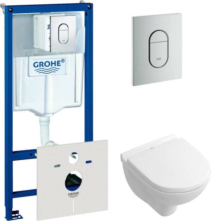 Комплект  Система инсталляции для унитазов Grohe Rapid SL 38929000 4 в 1 с кнопкой смыва + Унитаз подвесной Villeroy&Boch O.novo 5688 H1 01 alpin, с