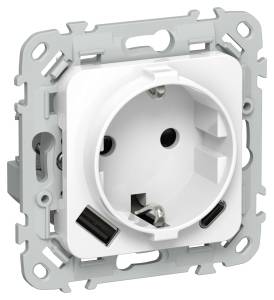 Розетка 1-местная с заземлением, шторками и USB Type A+С IEK Flite FI-R14-16-U22-020-K01 белый