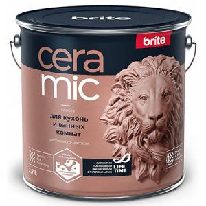 Краска для кухонь и ванных комнат Brite Ceramic шелковисто-матовая база A 2.7 л