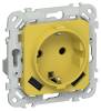 Розетка 1-местная с заземлением, шторками и USB Type A+A IEK Flite FI-R14-16-1-U21-D31-K44 желтый карри