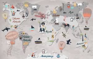 3D Фотообои Artegrafico «Карта мира для самых маленьких» KID-025 акварель