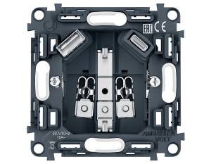 Механизм электрической розетки 2USB A+C 20W с заземлением Ambrella Volt Quant PRO PR160 серый