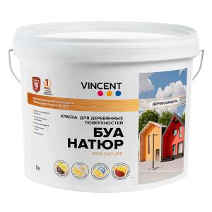Краска кроющая для защиты древесины Vincent Bois Nature сатиновая база А 9 л