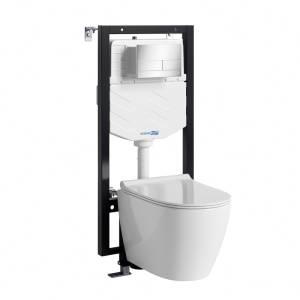 Комплект Wasserkraft Vils 56TLT.010.ME.CH04.H002 унитаз подвесной, белый, сиденье микролифт, с инсталляцией, кнопка хром