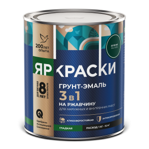 Грунт-эмаль на ржавчину 3 в 1 Ярославские краски гладкая зеленая RAL 6005 0.8 кг