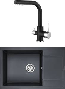 Комплект Paulmark PM317850-BLM черный металлик + Смеситель Paulmark Essen Es213011-418 для кухонной мойки, черный металлик