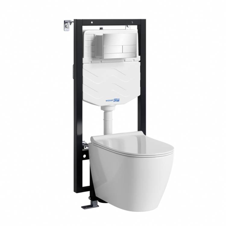 Комплект Wasserkraft Vils 56TLT.010.ME.CH04.H002 унитаз подвесной, белый, сиденье микролифт, с инсталляцией, кнопка хром