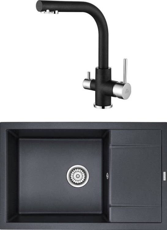 Комплект Paulmark PM317850-BLM черный металлик + Смеситель Paulmark Essen Es213011-418 для кухонной мойки, черный металлик