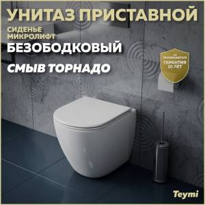 Унитаз приставной Teymi Lina HD T40104 безободковый, с сиденьем микролифт, белый