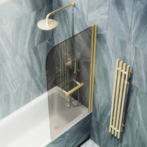 Шторка на ванну MaybahGlass MGV-777-3 60x140, поворотная, стекло бронза 6 мм, профиль золото, с полотенцедержателем