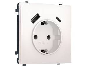 Комплект механизма электрической розетки 2USB A+C 20W с заземлением со шторками Ambrella Volt Sigma MS210010 жемчуг