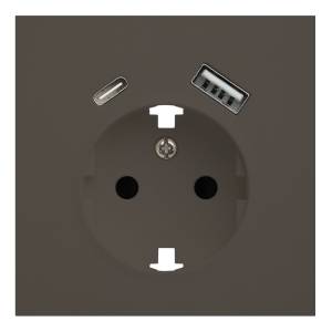 Лицевая панель для розетки 2к+з с USB A+C Rikett 35637 CP капучино