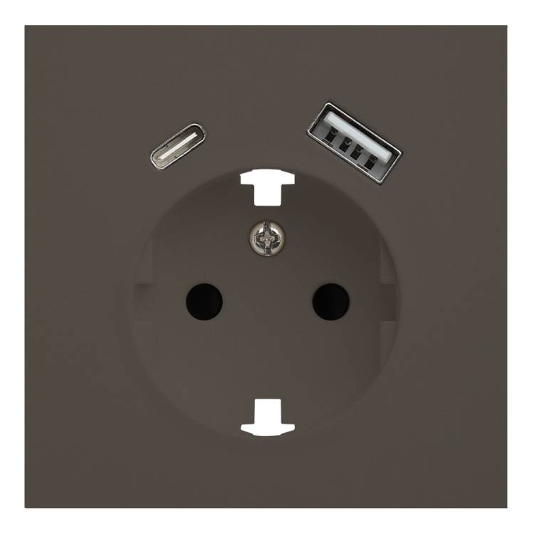 Лицевая панель для розетки 2к+з с USB A+C Rikett 35637 CP капучино