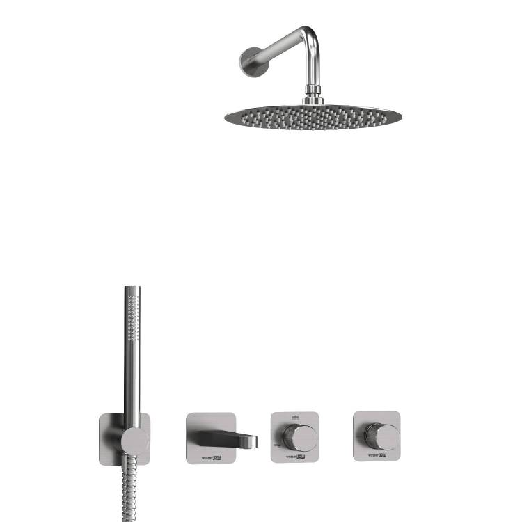 Душевой комплект Wasserkraft Tauber A6451.297.298.097.121.275.100.276 с верхней душевой насадкой, никель, встраиваемый, с лейкой