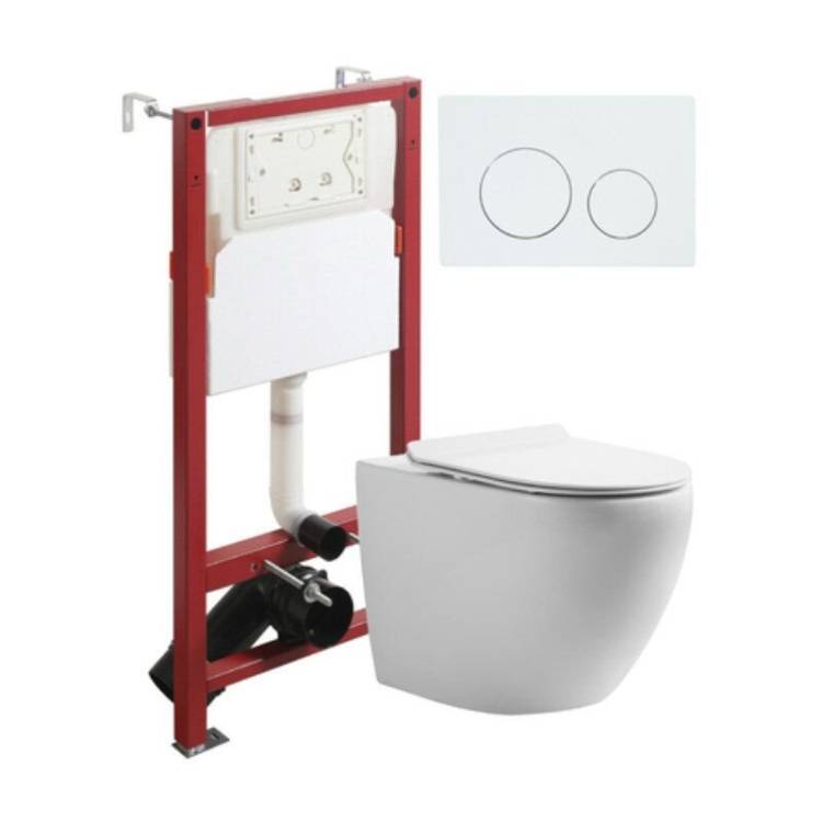 Унитаз с инсталляцией Orange CI07-100W+APB188 безободковый, сиденье микролифт, белый, с белой кнопкой