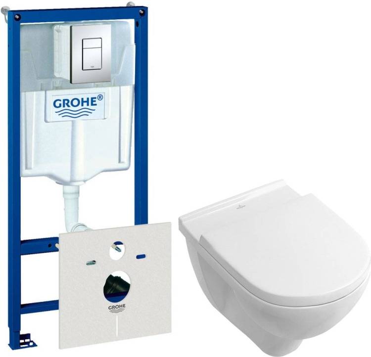 Комплект  Система инсталляции Grohe Rapid SL 38775001 4 в 1 с кнопкой смыва + Унитаз подвесной Villeroy&Boch O.Novo 5660 H101 alpin