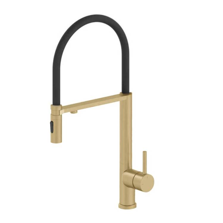 Смеситель для кухни Wonzon & Woghand WW-458027-BG с гибким изливом и подключением фильтра, брашированное золото