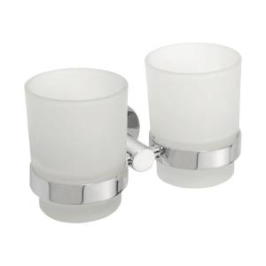Подстаканник SAPHO X-ROUND двойной, стеклянный для зубных щёток с держателем, 160x95x90 мм, хром