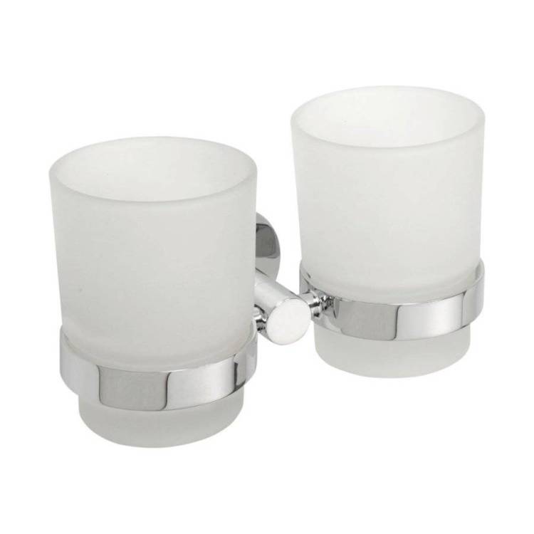 Подстаканник SAPHO X-ROUND двойной, стеклянный для зубных щёток с держателем, 160x95x90 мм, хром