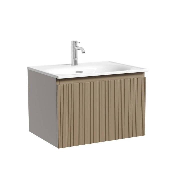 Тумба с раковиной Sancos Code подвесная, 60x46x42, с одним ящиком оснащенным доводчиками, Серо - бежевый