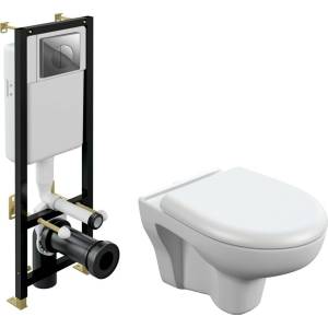 Унитаз с инсталляцией Cersanit Nature 64230 с крышкой-сиденьем микролифт, с кнопкой глянцевый хром